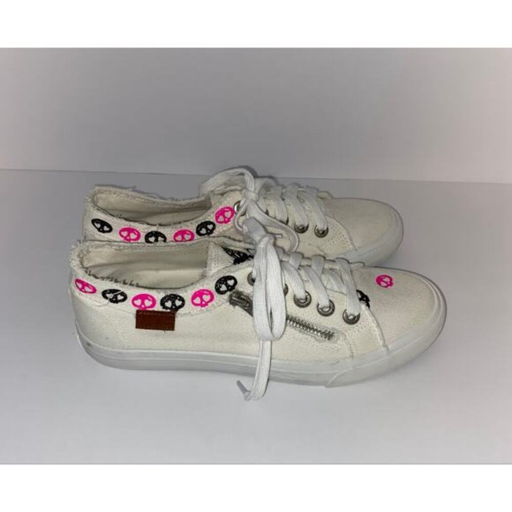 Blowfish Malibu Marley White Canvas Skull Print Sneakers Women’s Size 8.5